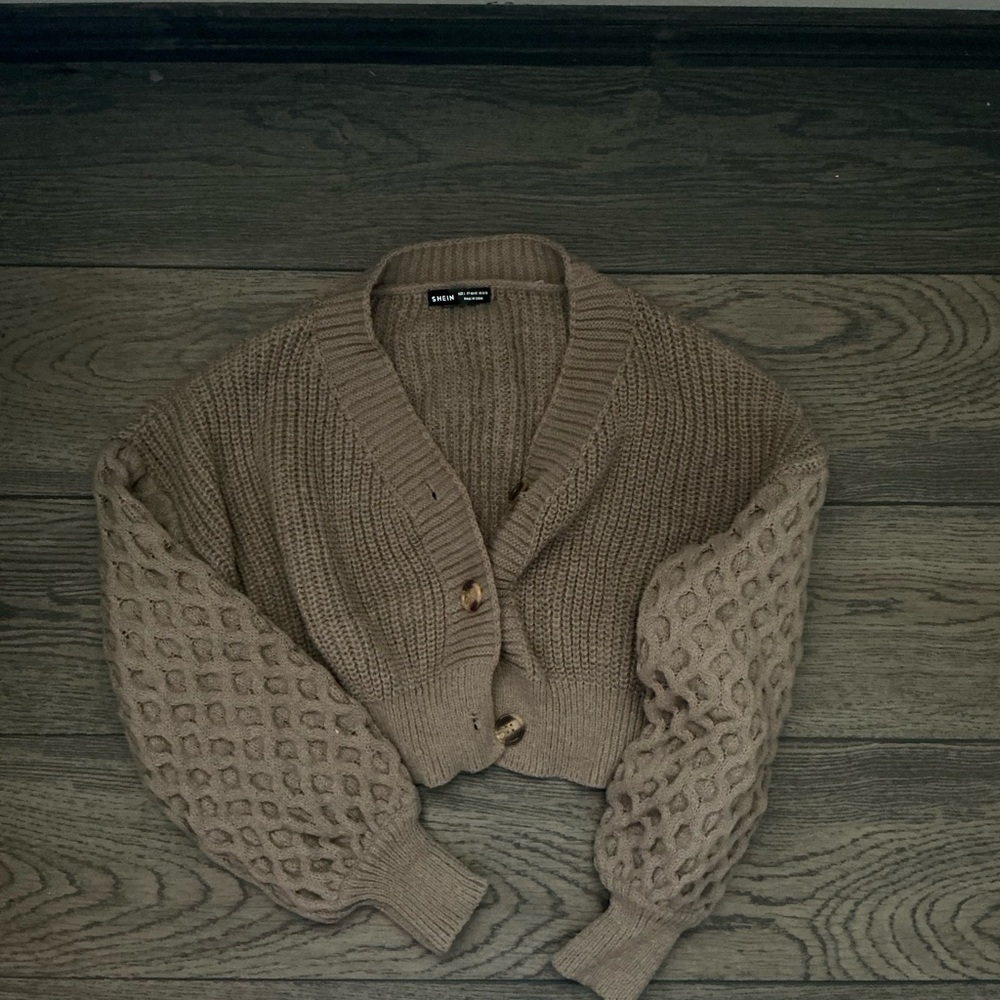 SHEIN Textured Knit Cardigan - Taupe